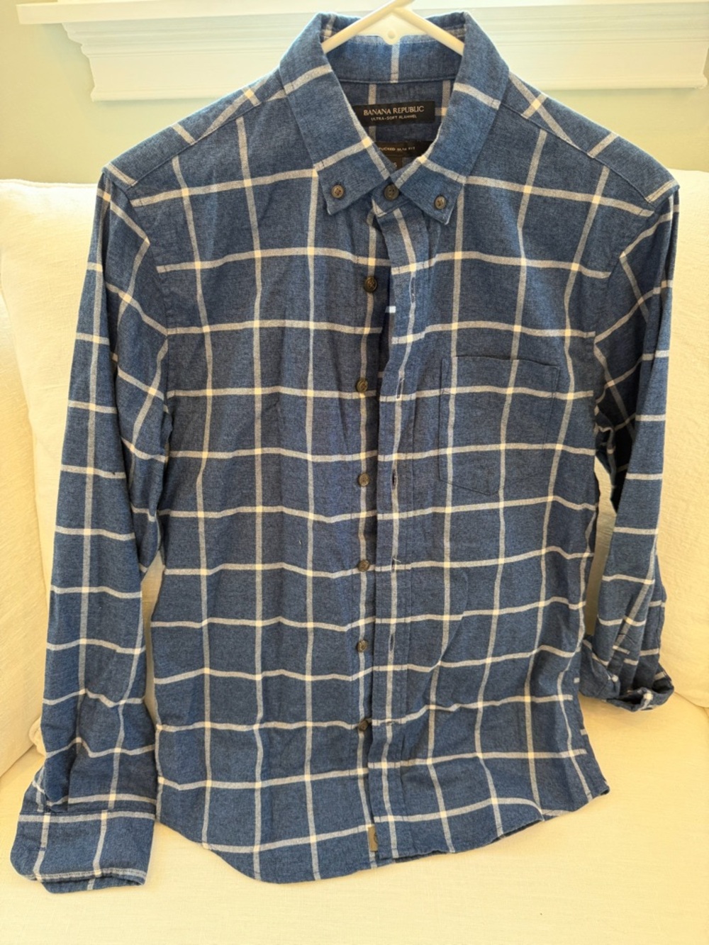 Banana Republic Men's Navy Blue Windowpane Button-Down Shirt